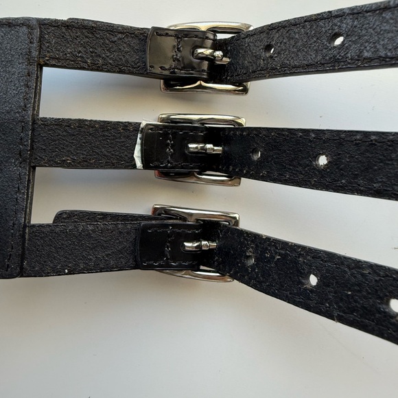 Club Monaco Wide Black Patent Leather Corset Belt with 3 Buckles - Picture 3 of 5